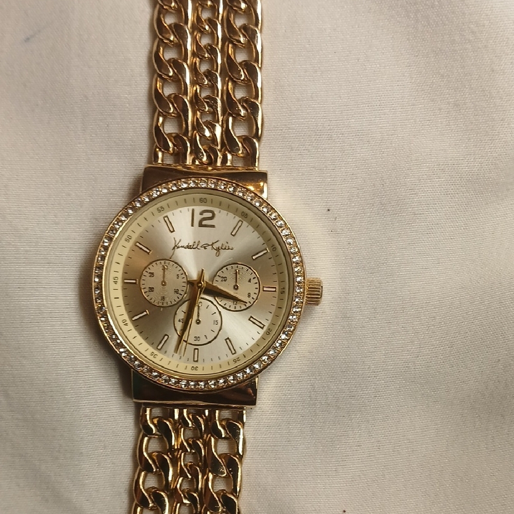 Kendall And Kylie Triple Link Gold Tone Crystal Benzel Quarte Movement